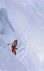 Lowell descending the Nooksack Headwall.