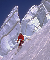 Charlie Berg skis the Coleman Glacier headwall on Mt. Baker in June 2002. © Ben Manfredi.