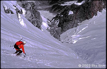 Ben Manfredi descending Mt. Fury, photo by Sky Sjue.