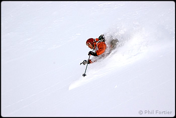 Josh Hummel skiing the powder on Big Four. Photo © Phil Fortier