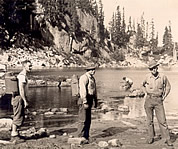 Trail Blazers planting Azure Lake (near Angeline) in 1936, the first plant of golden trout in the Cascades.