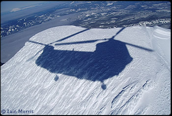 View from helicopter over Mount Hood. Photo © Iain Morris