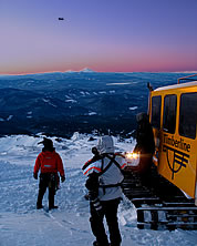 Press photographers and snow cat on Mount Hood. Photo © Nick Pope 