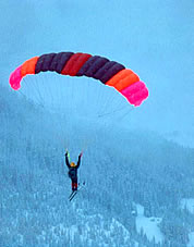 Michael Koerner in flight from Norse Peak in winter. © Scott Northey 