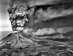 Mount St. Helens, during eruption.