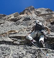 Climbing Direct West Face, Pernod Spire. © Ross Peritore 
