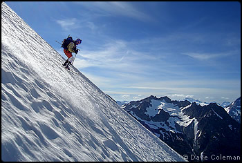 Phil Fortier skiing the North Face or Mt. Fernow. © Dave Coleman