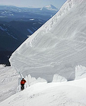 Asa Mueller lends scale to a natural avalanche crown in White River Canyon, Mt. Hood, February 8, 2008. Photo © Tyghe Stoyanoff.