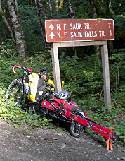 Loaded bike approaching the North Fork Sauk River trailhead. Photo © John Mauro.