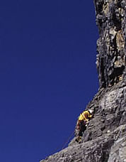 Dana Hagin leading the North Buttress. Photo © Alan Kearney.