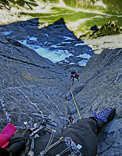 Alan Kearney cleaning a pitch on McMillan. Photo © Erik Johnson.