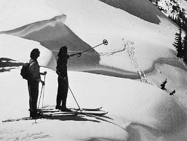 Skiers on Naches Peak above Chinook Pass, 1950s. Photo courtesy of the Spring Trust for Trails.