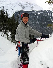 John Miner at the top of Sunwapta Right Hand, Canadian Rockies, shortly before the accident. Photo © Rick Wire.