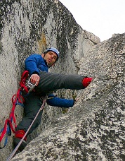 Ade Miller leading the off-width, Backbone Ridge. Photo © John Plotz.