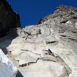 Blake Herrington leading pitch 3 on Castle Peak. Photo © Peter Hirst.