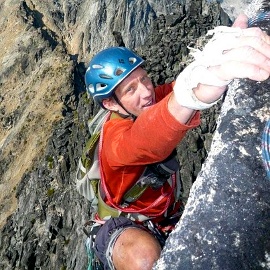 Tim Halder climbing on Sherpa Peak. Photo © Ben Kunz.