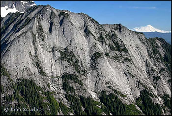 Squire Creek Wall with Mount Baker behind. Photo © John Scurlock.