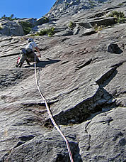 Dan Dingle working on the first ascent of the 12th pitch. Photo © David Whitelaw.