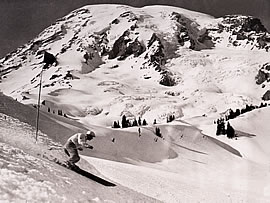 Otto Lang skis a slalom course in Edith Creek Basin, 1936. Photo by Dwight Watson. 