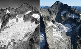 Forbidden Peak, south glacier in 1960 (Austin Post) and 2005 (John Scurlock).