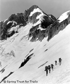 Traversing the east side of Whatcom Peak in the 1960s. Photo © Spring Trust for Trails.