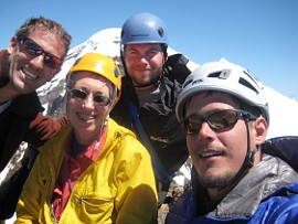 Paul Klenke, Fay Pullen, Sean Martin and Tom Sjolseth atop Lincoln Peak, June 2008. Photo © Tom Sjolseth.