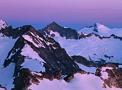 Forbidden and Eldorado at sunrise.  Photo © Kevin Thurner.