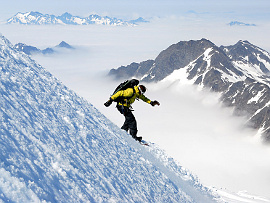Kyle Miller rides the North Face of the Middle Peak of Mount Olympus. Photo © Jason Hummel.
