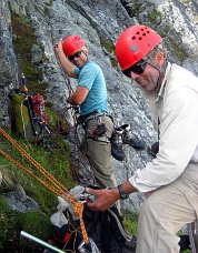 Steve Trent (left) and Donn Venema at the start of technical climbing on Mount Terror.  Photo © Jason Schilling.