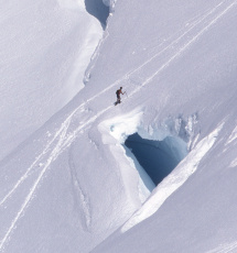 Solo climber and crevasse